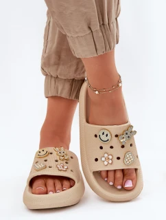 Klapki Damskie Piankowe Z Przypinkami Vinceza 76055 Beżowe