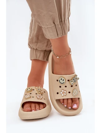 Klapki Damskie Piankowe Z Przypinkami Vinceza 76055 Beżowe