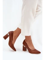 Skórzane Czółenka Lewski 3117 Ciemnobrązowe