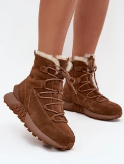 Dámske semišové snehové topánky s kožušinou Big Star SS274318 Brown