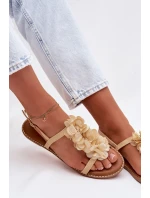 Dámské sandály Ploché s Ozdobnými Květinami Zlaté Noemia