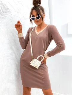 Bavlnené šaty Cappuccino s rebrovaným lemovaním (770)