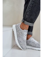 Zamszowe Wzorzyste Buty Sportowe Na Platformie Z Brokatem D&A LR51-635 Srebrne Zamszowe Wzorzyste Buty Sportowe Na Platformie Z Brokatem D&A LR51-635 Srebrne
