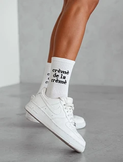 Dámské ponožky bílé s černým nápisem Crèmè De La Crèmè