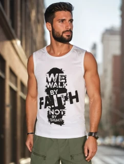Pánske tričko bez rukávov biele FashionStreet RX5658