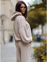 Dámska súprava z kordového úpletu s kapucňou a nohavicami, béžová, FashionStreet AY1248 Dámska súprava z kordového úpletu s kapucňou a nohavicami, béžová, FashionStreet AY1248