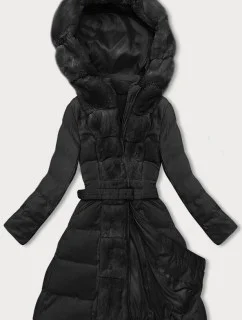 Dámska zimná bunda s ozdobnou kožušinou čierna (5M3158-392)