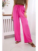 Mušelínové nohavice so širokými nohavicami ružovej farby