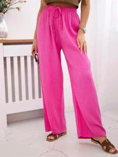Mušelínové nohavice so širokými nohavicami ružovej farby