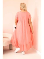 Dámske plus size šaty s krátkymi rukávmi a volánom z ľahkej viskózy v ružovej farbe