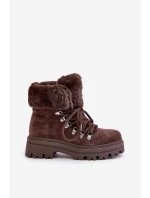 Sznurowane Trapery Damskie Z Futerkiem Ciemnobrązowe Vaminia