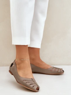 Zazoo 10009 Wygodne Skórzane Baleriny Damskie Ciemnobeżowe