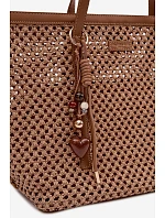 Pletená taška typu shopper s přívěskem světle hnědá Noella