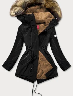 Dámska parka s kožušinovou podšívkou čierna (m-21207)