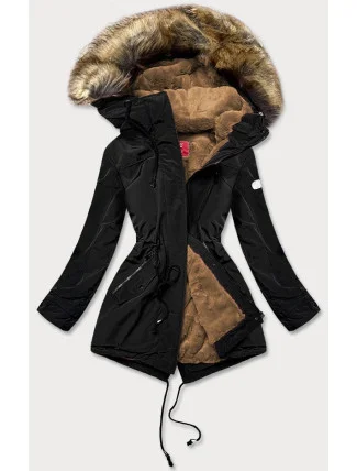 Dámska parka s kožušinovou podšívkou čierna (m-21207)