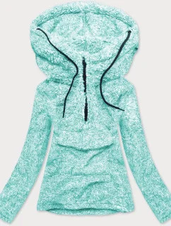 Plyšová melanžová dámska mikina v mätovej farbe (HH008-41)