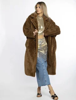 Ann Gissy Hnedý dámsky plyšový kabát Oversize (AG1-J9172)