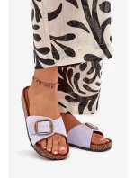 Klapki Damskie Z Klamrą Na Korkowej Platformie Liliowe Zavira