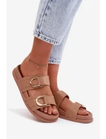 Eko kožené dámské pantofle s pásky tmavě béžové Rosinessa