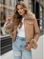 Dámska kožená bunda s ťavou kožušinou FashionStreet TY5139