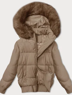Dámska krátka zimná bunda s rebrovanými lemami S'west beige (B8288-12)