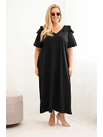 Dámske plus size bavlnené šaty s volánom na ramenách čierne Dámske plus size bavlnené šaty s volánom na ramenách čierne