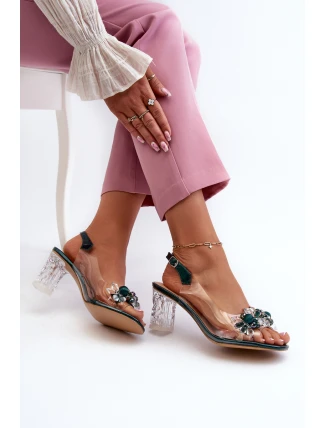 Sandały Transparentne Na Słupku Z Ozdobami Zielone D&A MR38-D1