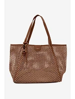 Pletená Shopper Kabelka S Připínákem Velká Světle Hnědá Mella