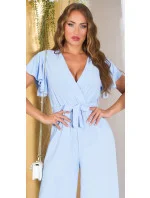 Dámsky overal so širokými nohavicami a opaskom na zaväzovanie 0000OV07814 White - Koucla Dámsky overal so širokými nohavicami a opaskom na zaväzovanie 0000OV07814 White - Koucla