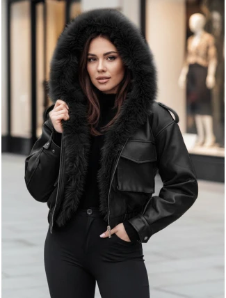 Dámska kožená bunda s kožušinou SOFTREBEL black FashionStreet TY4762z
