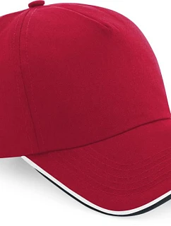 Beechfield B 25C 5-panelová čiapka s kšiltom „Authentic Piped Peak“ 53.025C klasická červená/čierna/biela