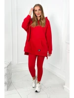 Bavlnená súprava, zateplená mikina + legíny červený