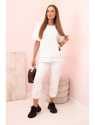 Dámsky maslový set s krátkymi rukávmi a nohavicami v odtieni ecru