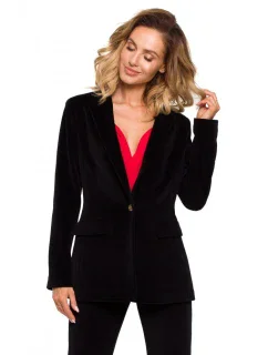 M643 Zamatové sako s jedným gombíkom - čierne