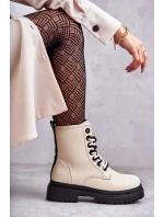 Damskie Skórzane Botki Workery Jasnobeżowe Denila