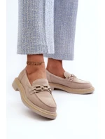 Mokasyny Damskie Zamszowe Na Płaskim Obcasie Z Ozdobą D&A TW101 Beżowe