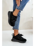 Zamszowe Sneakersy Damskie Na Platformie Z Grubym Sznurowaniem Artiker 54C1464 Czarne