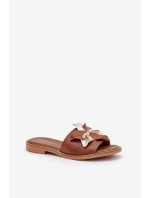 Klapki Z Ozdobą Skóra Naturalna Zazoo 3574/Z Camel