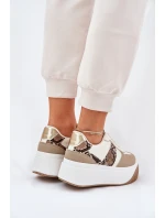 Sneakersy Damskie Na Masywnej Platformie Zwierzęcy Wzór Beżowe Telanila