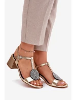 Skórzane Sandały Na Słupku Z Ozdobą D&A JC51-842 Złote