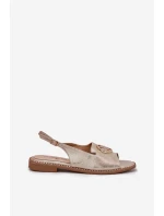 Sandały Damskie Na Płaskim Obcasie Z Ozdobą S.Barski KV51-002 Złote