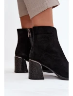 Zamszowe Botki Damskie Na Słupku Z Tłoczeniem Ocieplane Vinceza 66801 Czarne