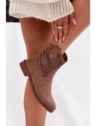 Dámské kotníkové boty na nízkém podpatku s krajkovým vzorem S.Barski HY61-8025 Hnědé