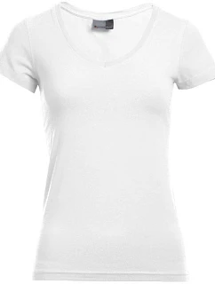 Promodoro 3086 Dámske tričko Slim Fit s výstrihom do V 40.3086 biele