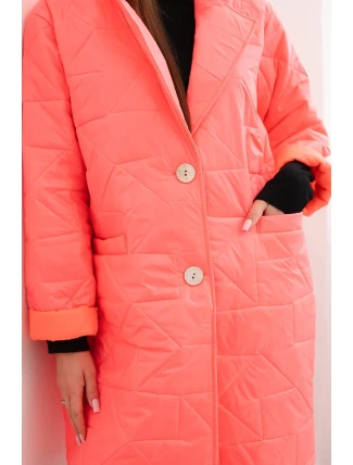 Dámske Plus veľkosť prešívaná bunda s ozdobnými gombíkmi a golierom Neon Pink