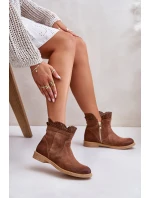 Niskie Botki Damskie Na Płaskim Obcasie Zamszowe Lewski 3624 Brązowe