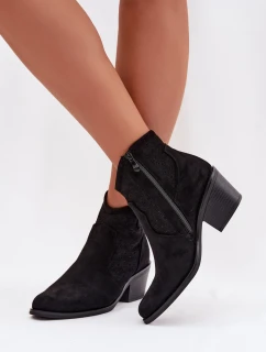 Dámské perforované kotníkové boty na podpatku S.Barski HY61-8013 Černé