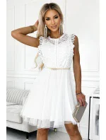 454-1 Šaty GRETA s čipkou a zlatým opaskom - BIELE 454-1 Šaty GRETA s čipkou a zlatým opaskom - BIELE