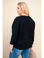 Dámske bavlnené Plus veľkosť V-neck blúzka čierna
