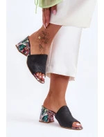 Damskie Skórzane Klapki Na Obcasie Lewski Shoes 3209/K Czarne